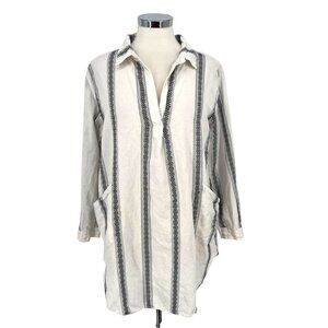 Dylan Striped Tunic Top Beach Cover-up White Black Size Medium